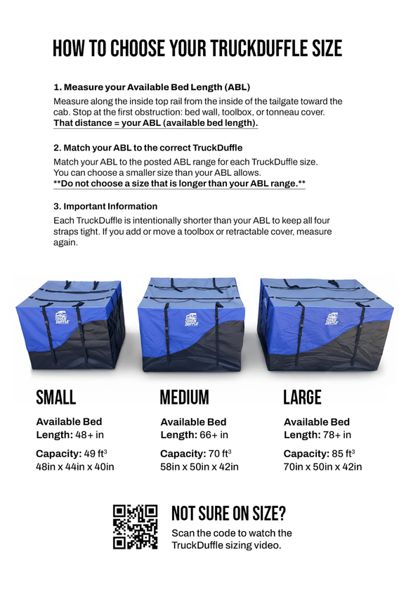 TruckDuffle size chart