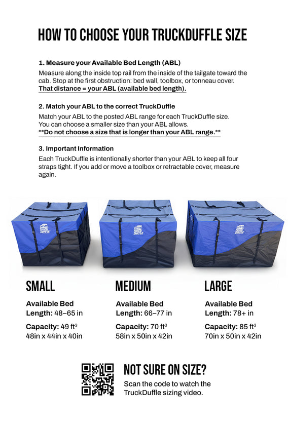 TruckDuffle size chart